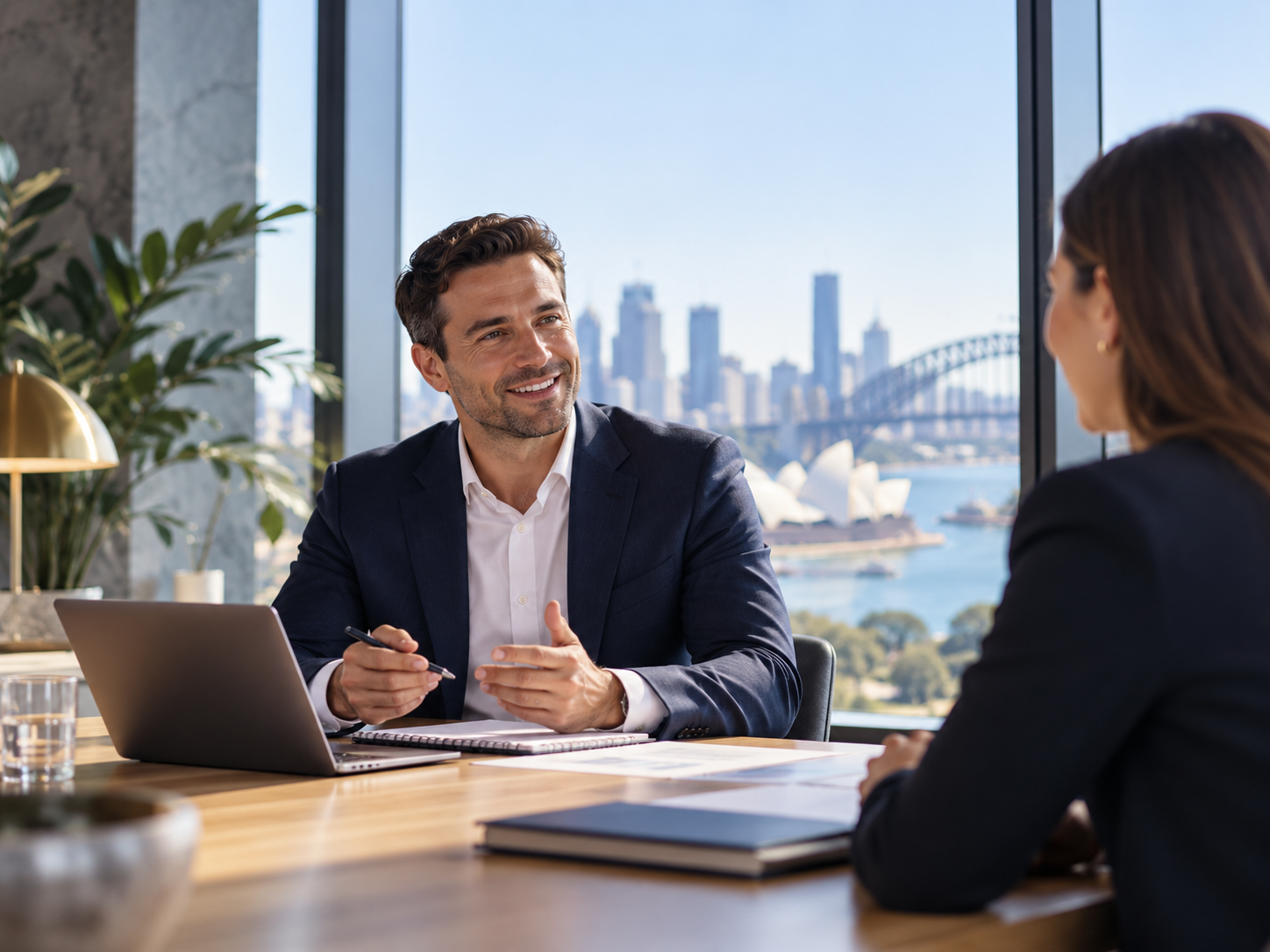 Executive accounting and advisory meeting overlooking Sydney